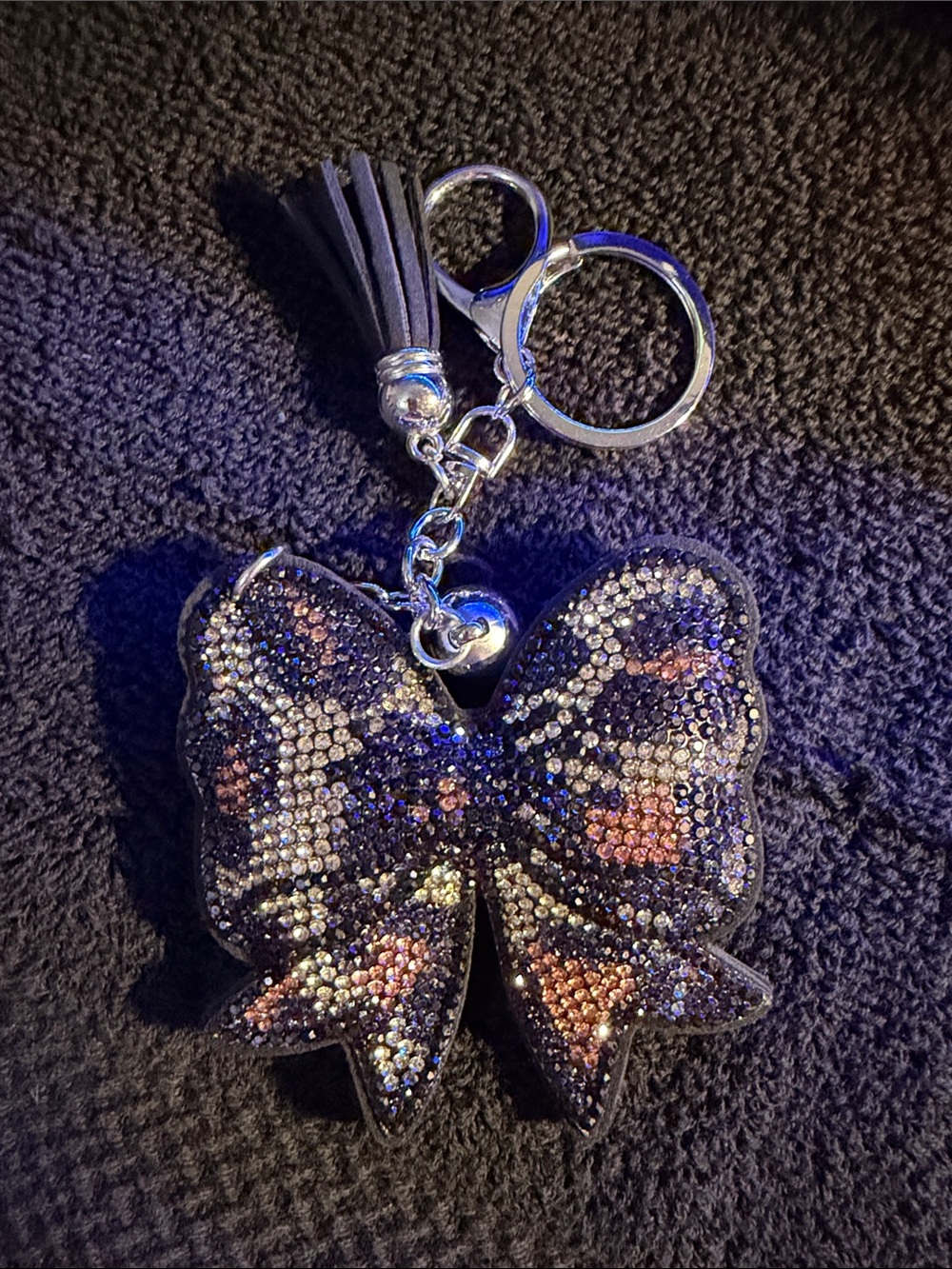 Cheetah Bow Rhinestone Keychain